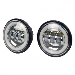 LED противотуманные фары.Комплект птф светодиодные хром ированные фарыФ 4,5" по 30 Вт с кольцом Halo